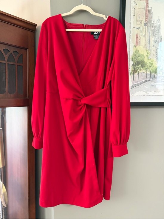 Dkny Dresses & Skirts - DKNY Red Long-Sleeve Twist-Front V-Neck Dress. Size 16